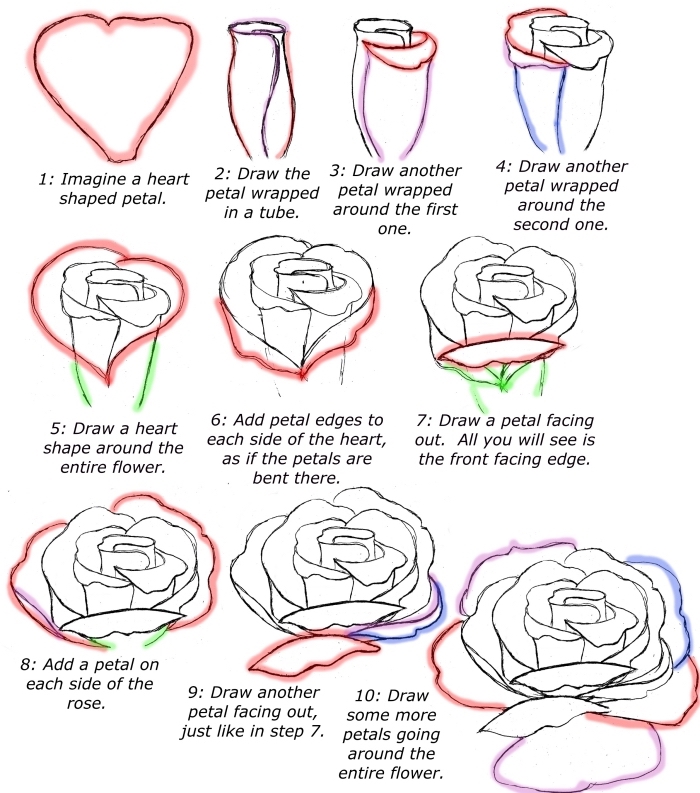 exemple de fleur dessin dessin facile à faire, tutoriel pour apprendre à faire une rose ouverte en blanc et noir