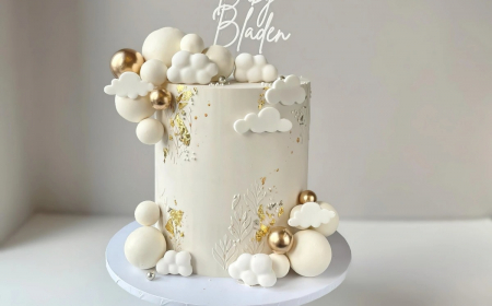 cake blanc fondant nuages ballon