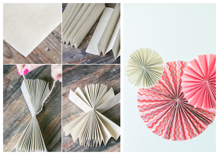 comment faire un éventail en papier comme décoration mur coloré, rosaces moulins à vent à motifs variés