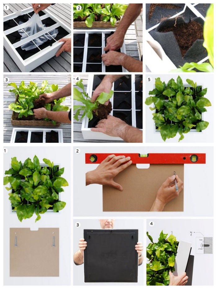 un mini-tableau vegetal compartiménté sur mesure avec des poches de feutre pour y placer des plantes
