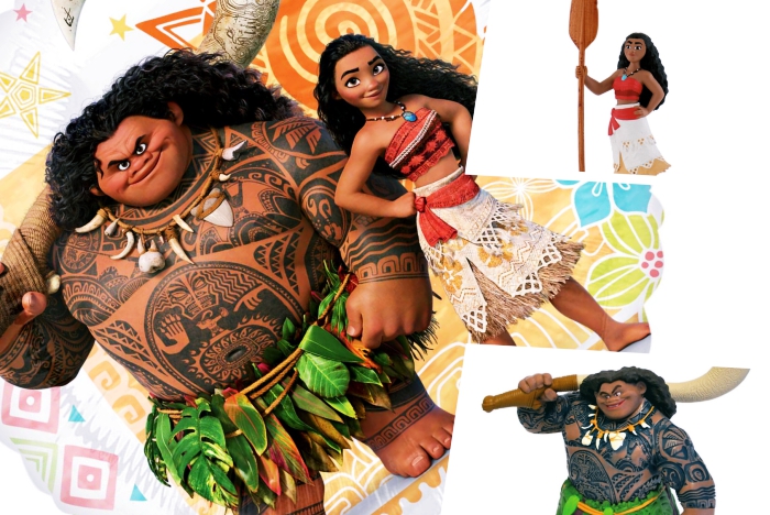 figurines des personnages Maui et Vaiana à utiliser pour la décoration d'un gâteau Disney fait maison, quels produits pour une déco gâteau facile