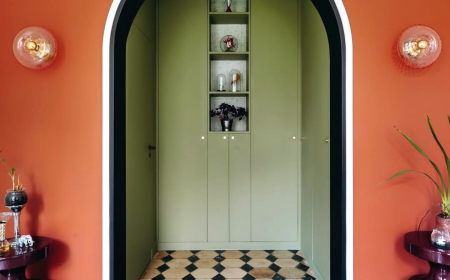 idees pour decorer une porte a l interieur mur en orange et vert