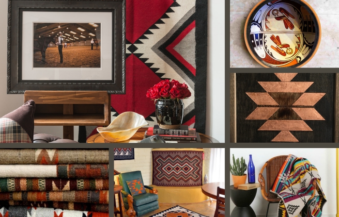 aménagement de salon aux motifs navajo, exemple d'intérieur moderne et classique aux objets décoratifs tribal