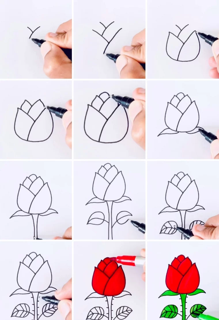 simple dessin de rose facile pas a pas tutoriel enfant art