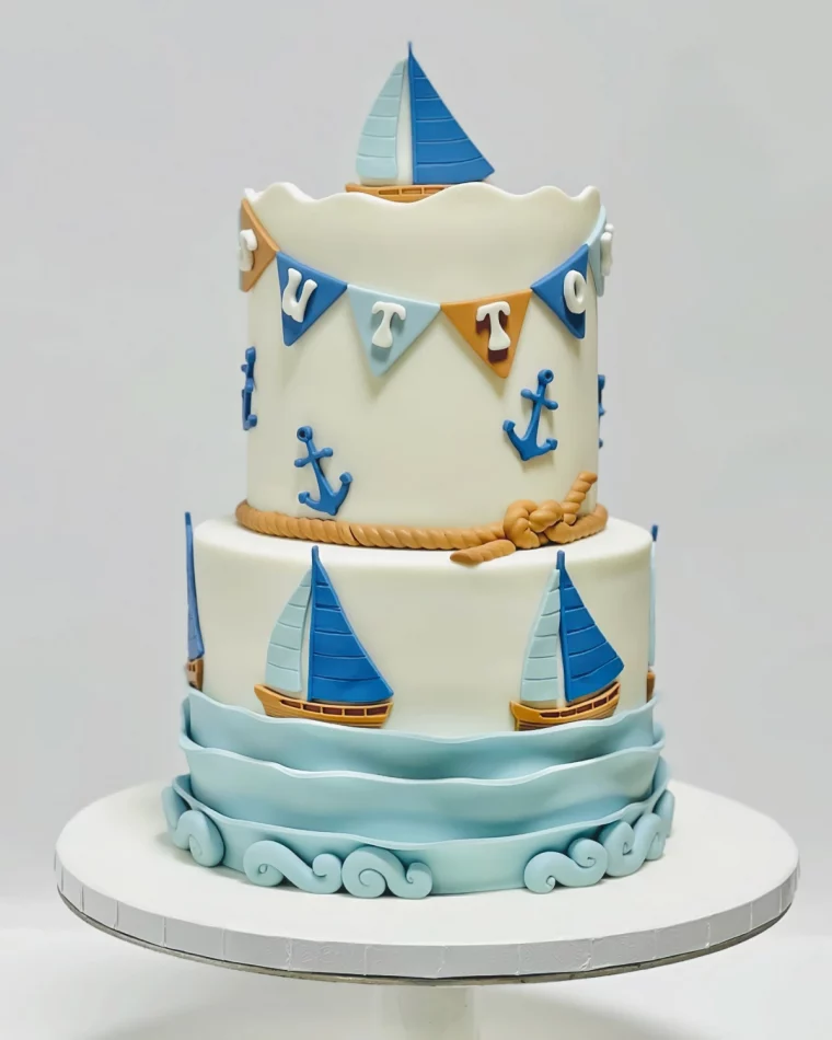 theme marin nautique gateau bateau corde ancre fondant