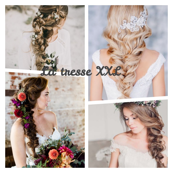 comment faire une coiffure mariage tresse avec une tresse volumineuse XXL, décoré de bijou ou fleurs fraiches