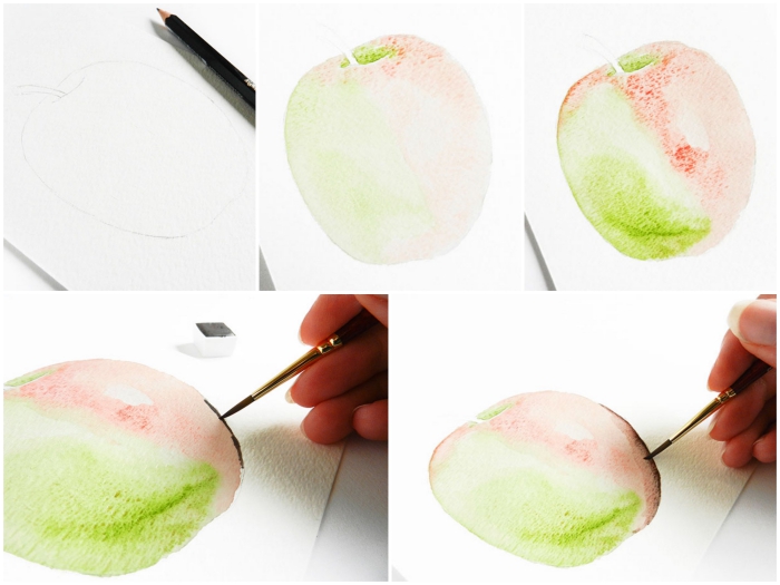 technique simple pour réaliser une pomme à l'aquarelle 
