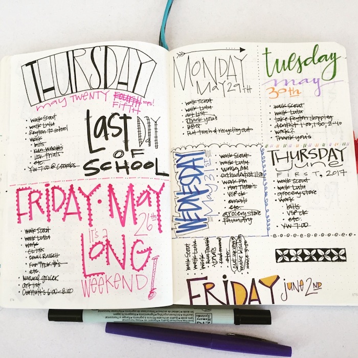 caractères lettres en couleurs variées pour customiser son agenda, planning de la semaine au jour par jour
