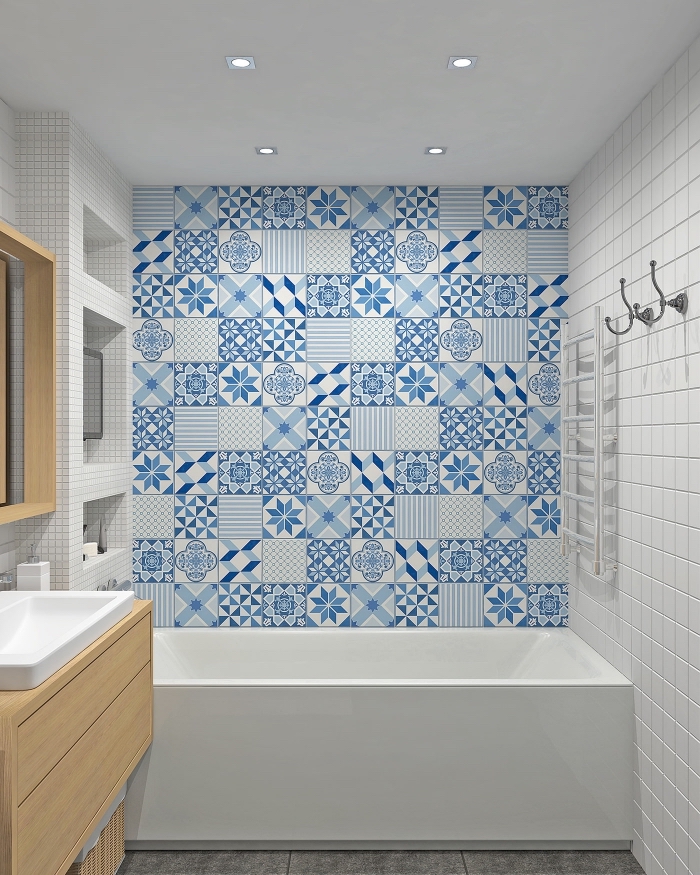 idée pour amenagement petite salle de bain 4m2, quelles couleurs pour une déco stylée et moderne, exemple salle de bain avec meubles bois clair