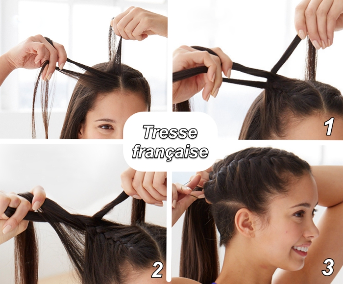 tutoriel pour apprendre comment faire une tresse française facile, étapes à suivre pour réaliser une coiffure avec tresse
