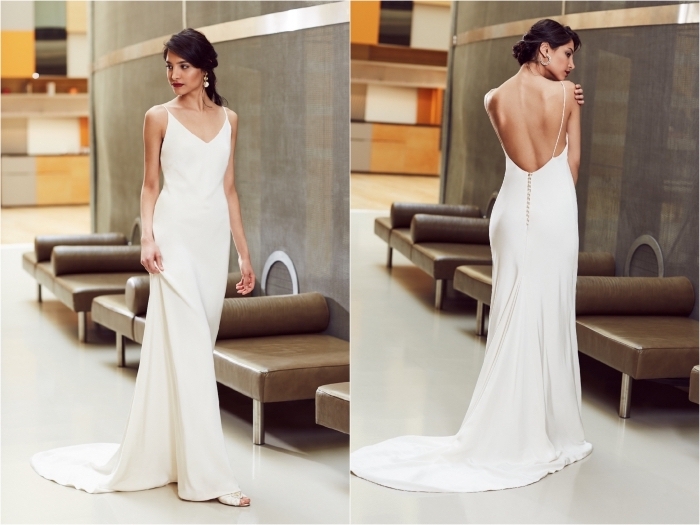 modèle de robe de mariée dos nu du designer anna campbell qui associe une coupe fluide légère avec un dos décolleté sensuel et féminin