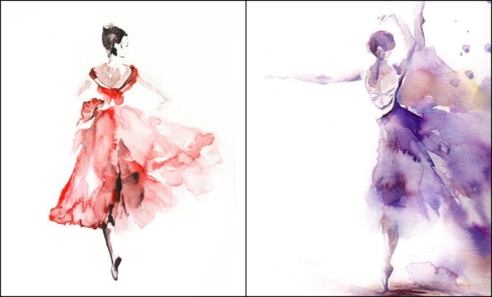 peinture facile et originale, illustration de ballerine à l'aquarelle 