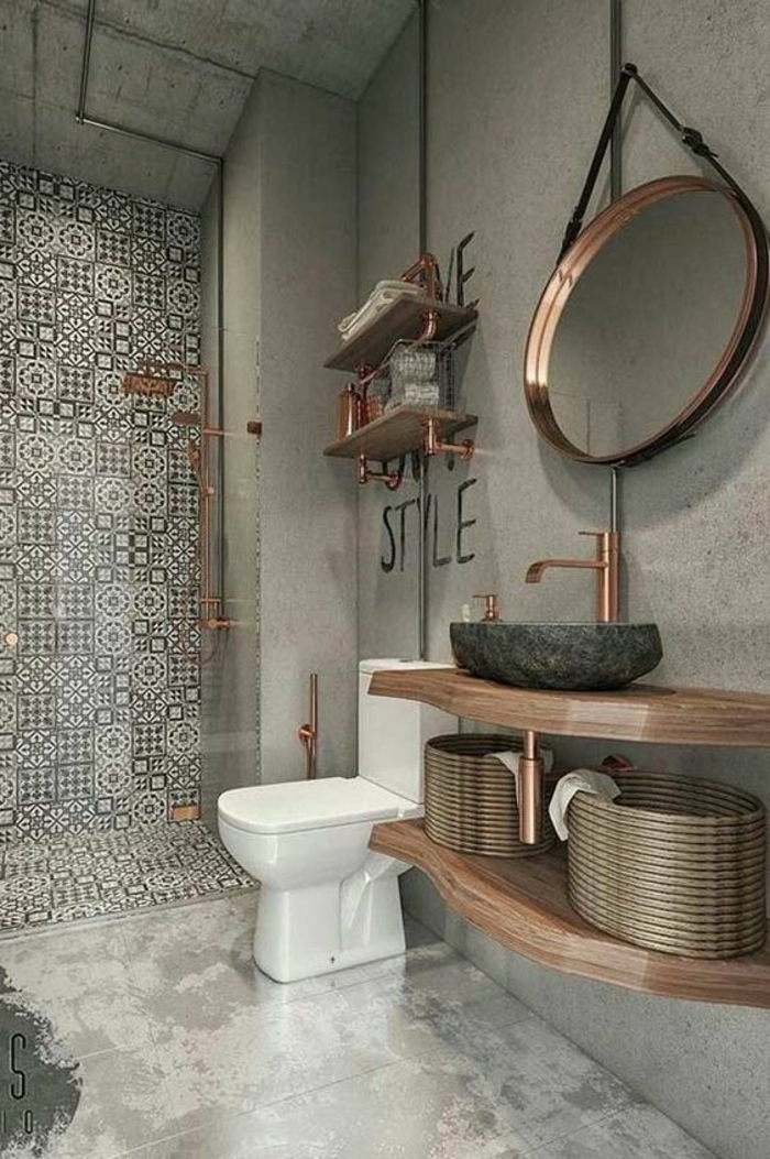 salle de bain zen et chaleureuse, modele carrelage salle de bain, salle de bain nature, decoration petite salle de bain