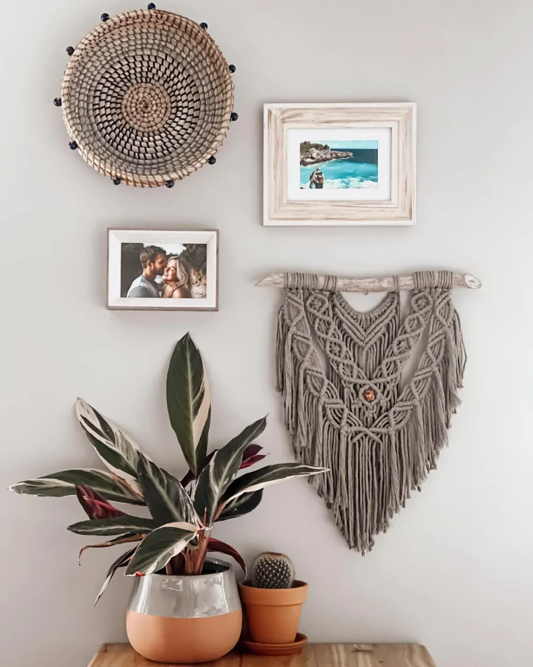 diy macrame suspension murale artisanale cadre bois panier mur