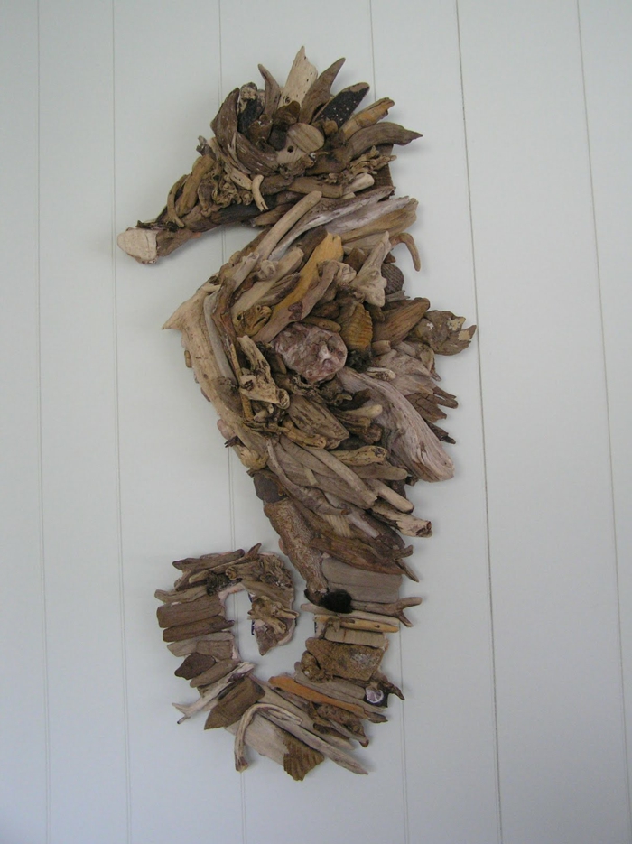 déco murale bois flotté, dragon de mer, création bois flotté originale