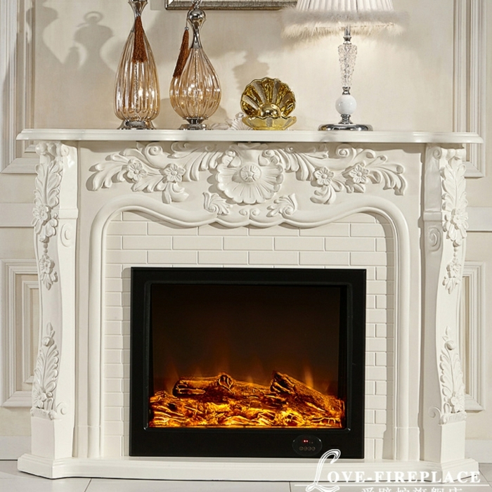design blanc de cheminé électrique à éffet de flammes, cheminée à fausses flammes