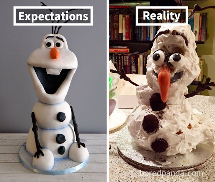 Magnifique idée gâteau d anniversaire rigolo, image gateau anniversaire expectation et réalité, Olaf gâteau de Frozen
