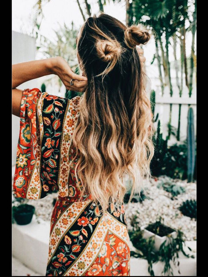 Belle coiffure bohème, idee coiffure mariage 2018 été, tendance coiffure estivale, originale idée de coiffure hippie chic