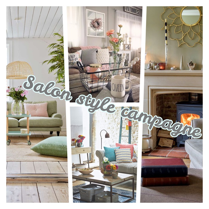 salon chaleureux style campagne chic, aménagement cheminée rustique, table basse bois brut, deco shabby florale, couleurs pastel