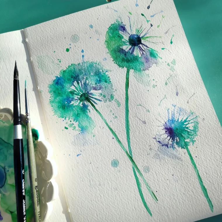 peinture fleurs aquarelle pinselit petales tiges vertes carnet