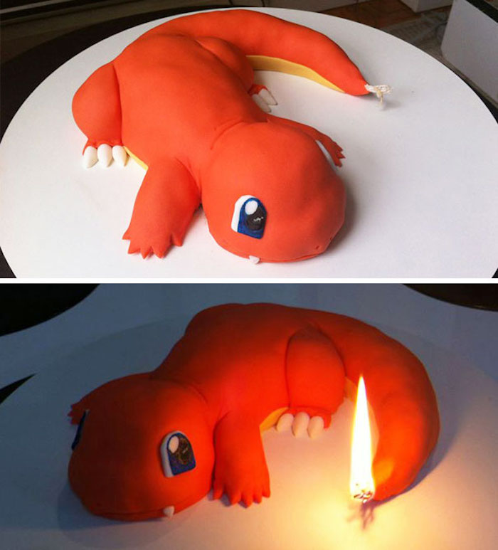 Un gâteau d'anniversaire rigolo, charmander gateau anniversaire enfant celebrer, pokemon anniversaire