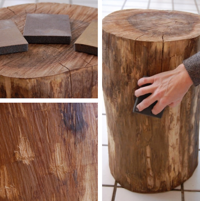 étape pour fabriquer une table basse avec un morceau de tronc d arbre poncé