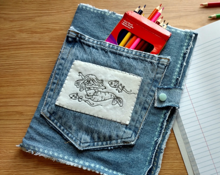 idée originale pour recycler ses vieux jeans, personnaliser son agenda ou son cahier avec une pochette en jean