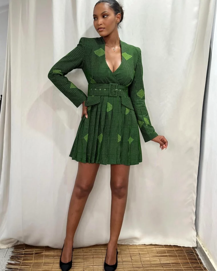 robe verte en wax courte elegante modele