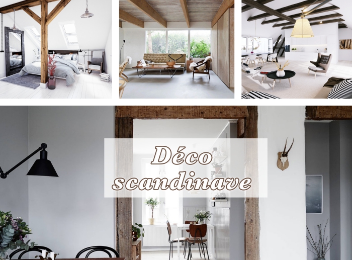 design intérieur tendance 2018 de style scandinave, idée comment aménager son appartement moderne, déco minimaliste avec poutre bois apparente