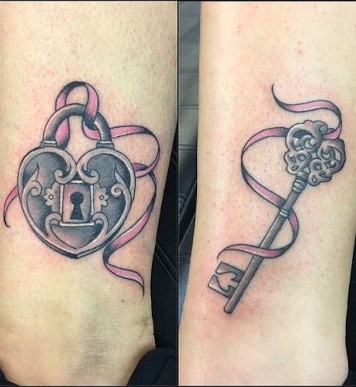 tatouage complémentaire cadenas tatouage symbole, se tatouer avec sa copine en tatouage romantique 