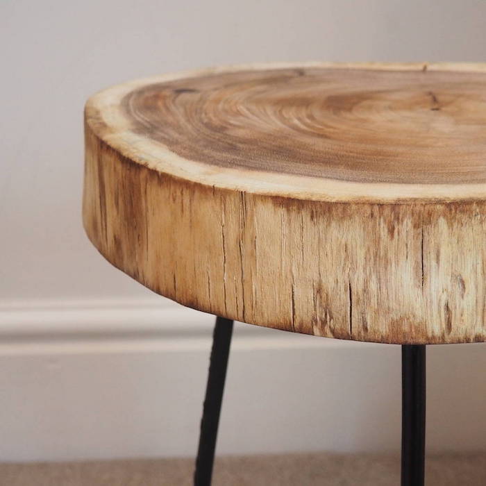 modele de table basse tronc d arbre simple en bois naturel sur pieds en métal