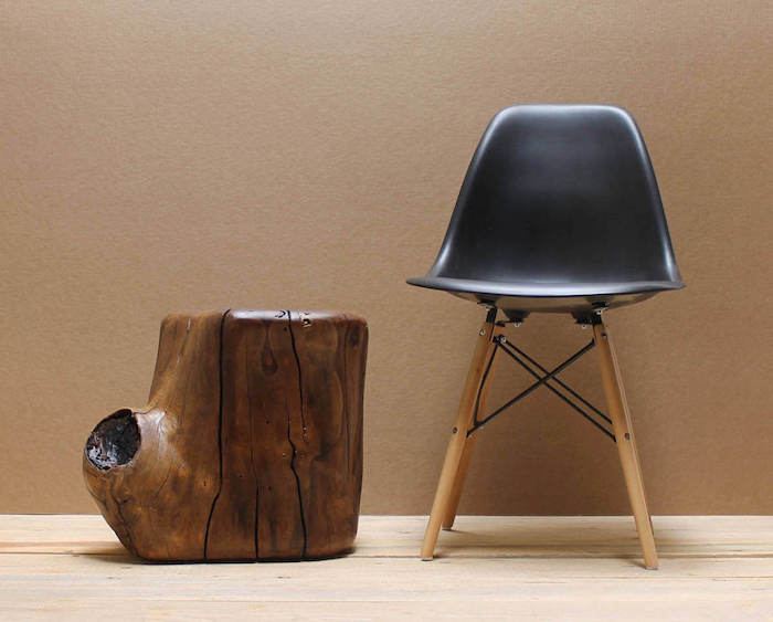 table basse bois brut en noisetier vernis pour meuble déco naturelle scandinave