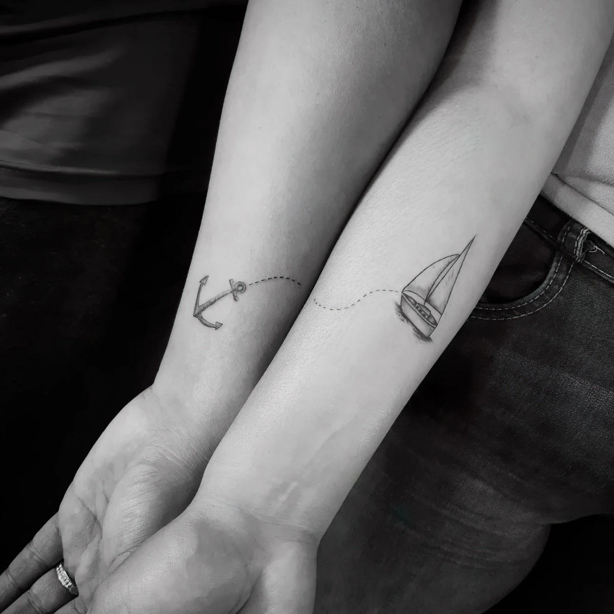 tatouage pour amoureux symboles complementaires theme mer