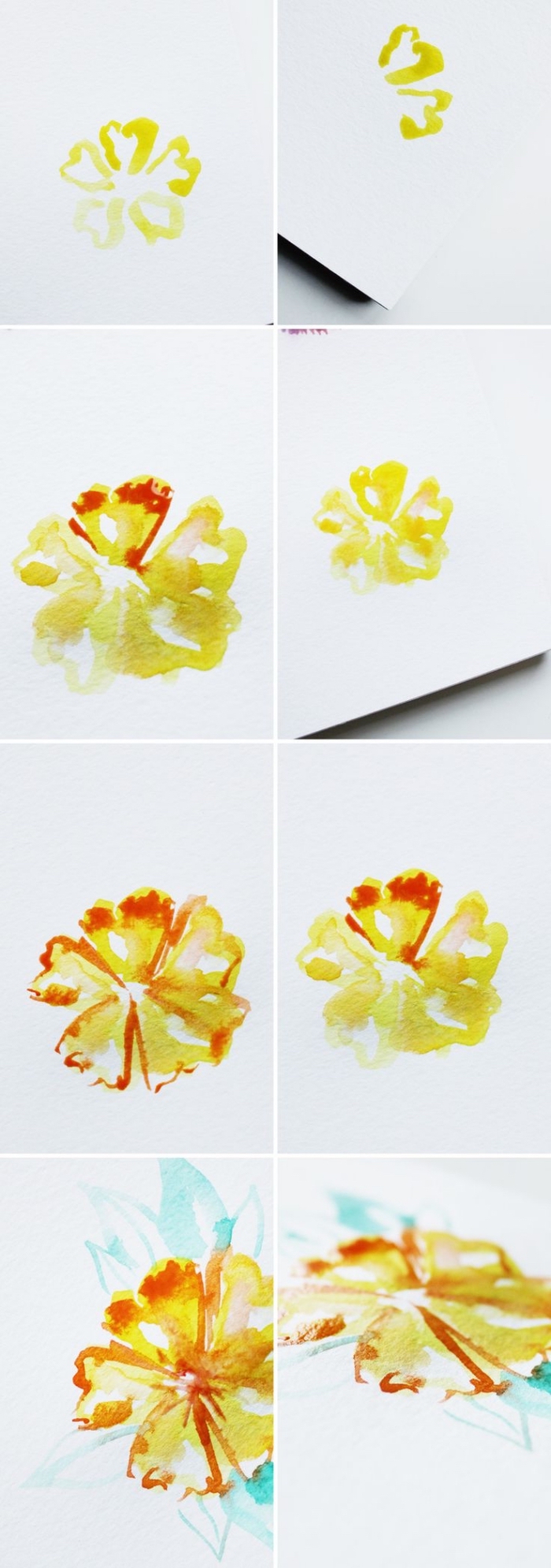 comment peindre une fleur à l'aquarelle, technique de peinture mouillé sur mouillé