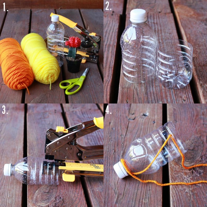 tuto bricolage avec des bouteilles en plastique transformées en suspension pour plantes
