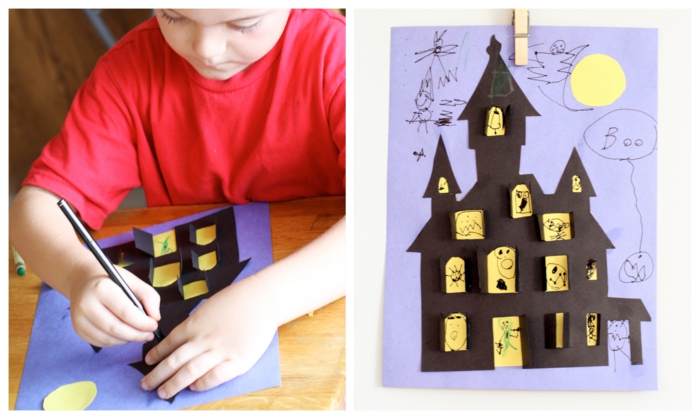 comment réaliser une maison hantée spécial halloween entièrement en papier, activité manuelle maternelle sur le thème d'halloween