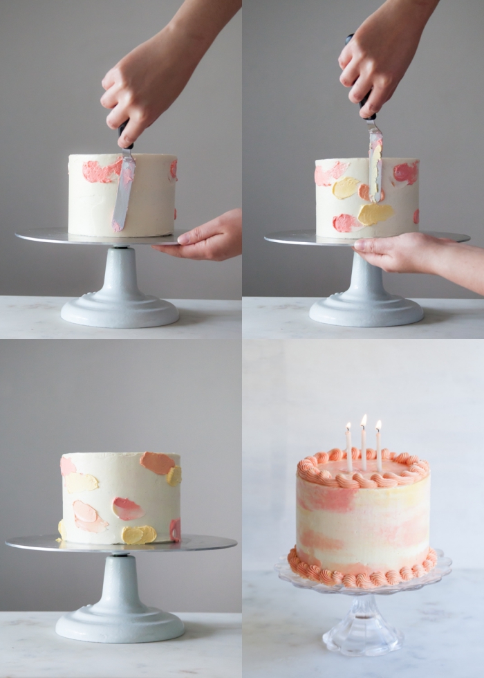 comment faire un gateau aquarelle facile au glaçage à la crème au beurre, nappage gâteau coloré effet aquarelle