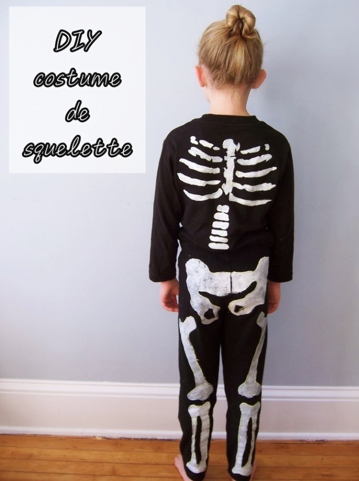 idée de déguisement halloween pour enfant avec un costume squellette DIY, exemple de déguisement facile pour Halloween