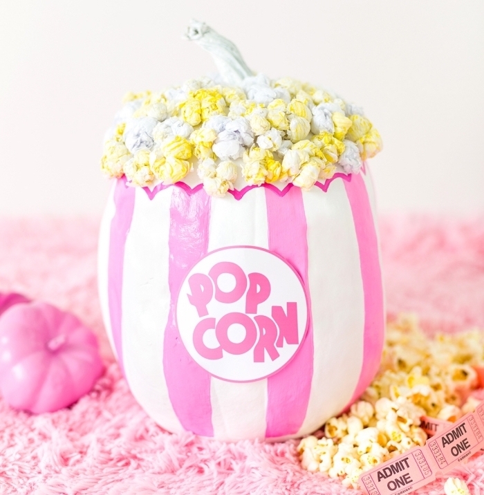 idée de décoration citrouille à design bol à popcorn, que faire avec une citrouille, objet diy facile avec citrouille