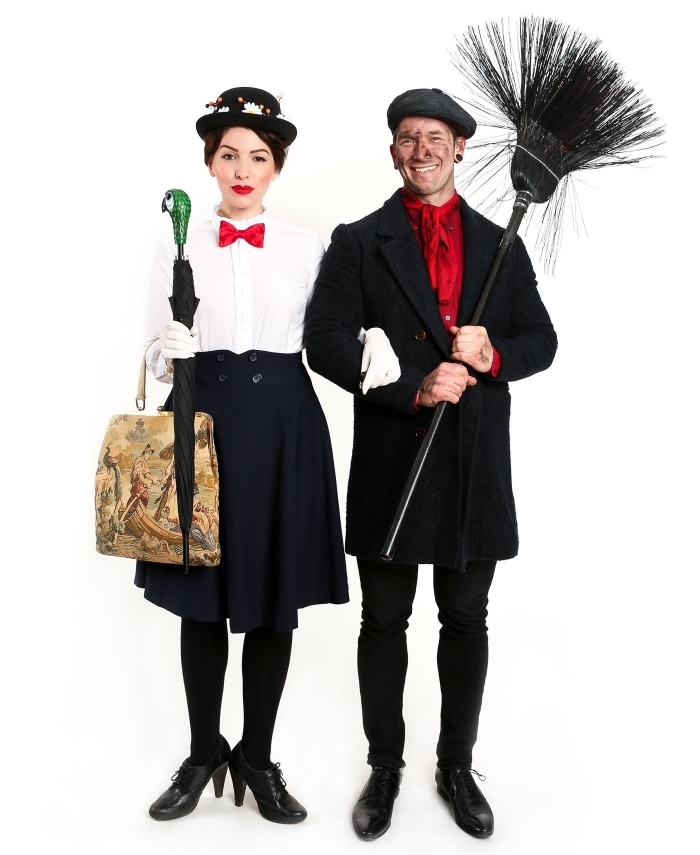 idée de déguisement Halloween pour couple, costumes de Mary Poppins et Bert, exemple de deguisement halloween maison