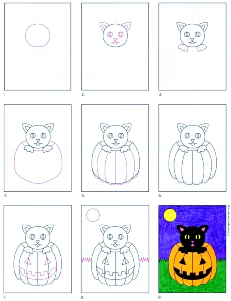 etapes pour dessiner une citrouille pour halloween