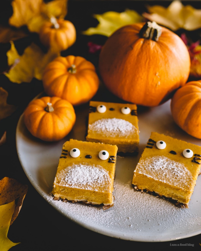 des barres de cheesecake à la citrouille inspirées du film mon voisin totoro idéal pour un gouter halloween pour les enfants