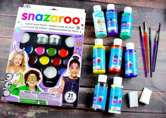 kit de maquillage snazaroo, peintures de couleurs différentes pour réaliser un maquillage halloween simple