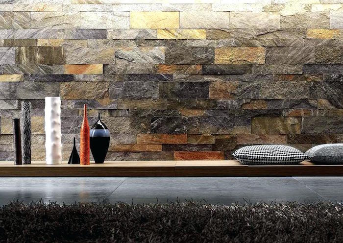 modele de plaquette de parement pierre et cuivre et or pour déco intérieur imitation mur en pierres