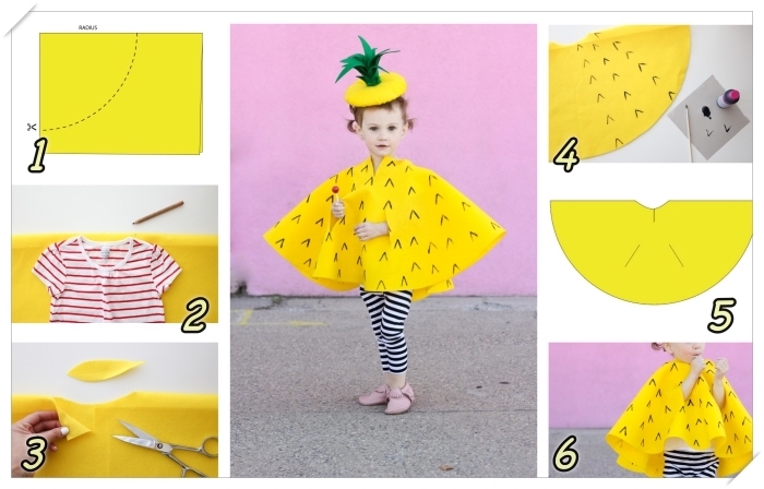 comment faire un costume pour enfant, exemple de deguisement d halloween a faire soi meme en tissu feutre jaune