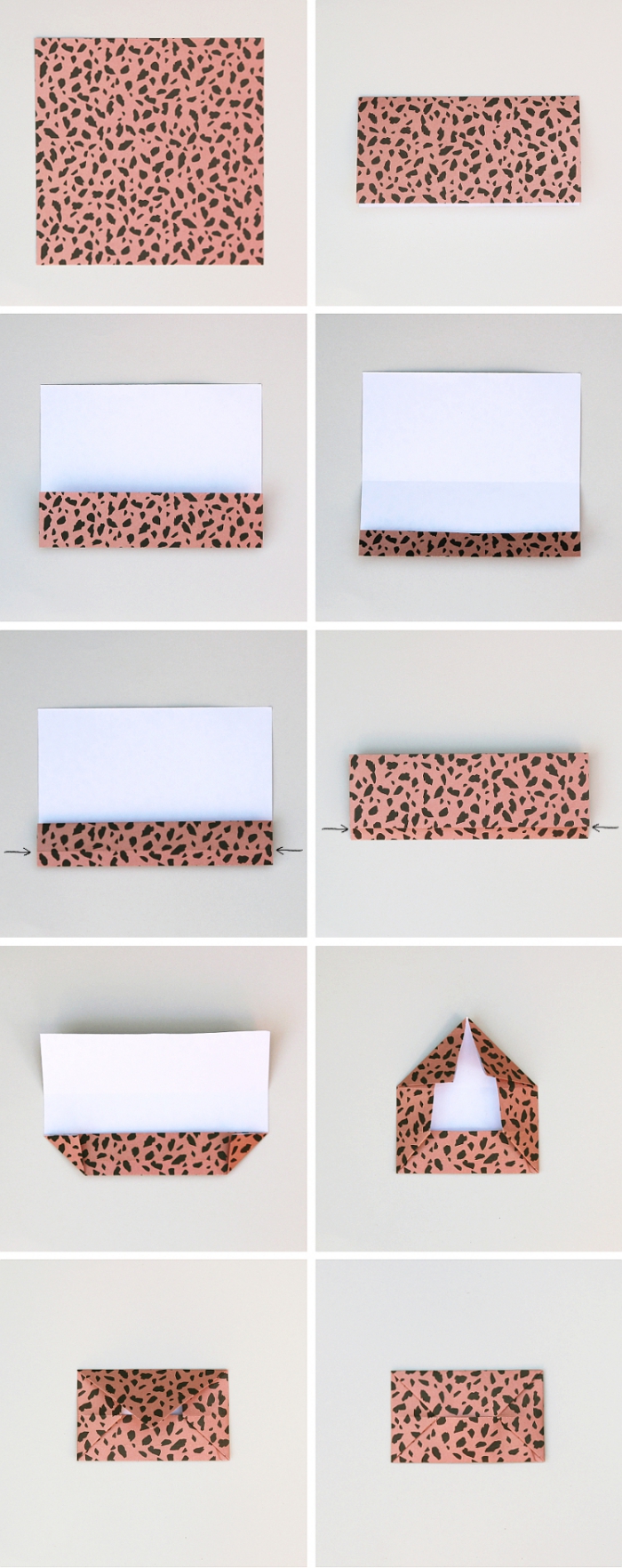 explications détaillés pour réaliser une enveloppe en origami facile en papier imprimé terrazzo couleur terracotta
