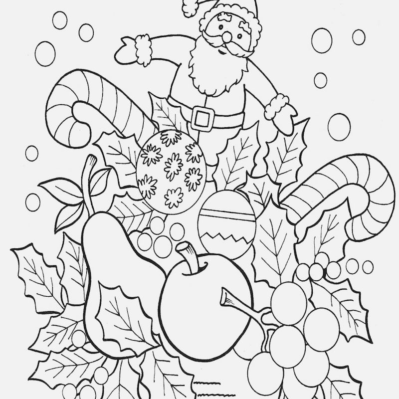 dessin des symboles de noel avec pere noel et friandises et sucreries et nourritures à colorier pour les vacances