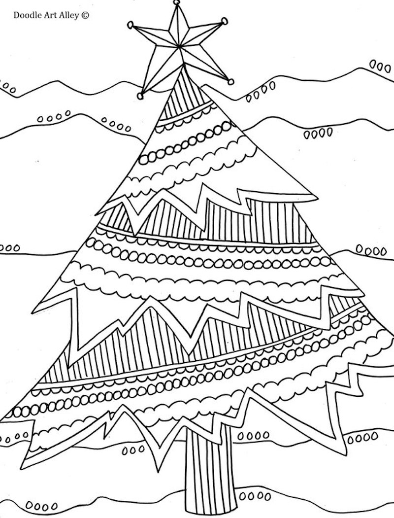 dessin de sapin de noel géométrique avec lignes et détail comme idée de coloriage moyen pour enfant