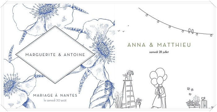 carte d'invitation mariage rosemood, idée faire part de mariage avec jolie illustration de couple dans la nature