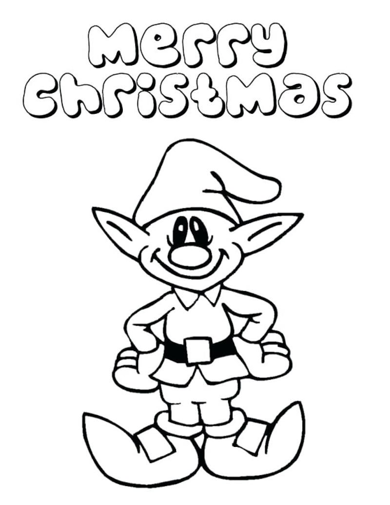 dessin de lutin de noel qui sourit et souhaite merry christmas pour coloriage joyeux noel facile